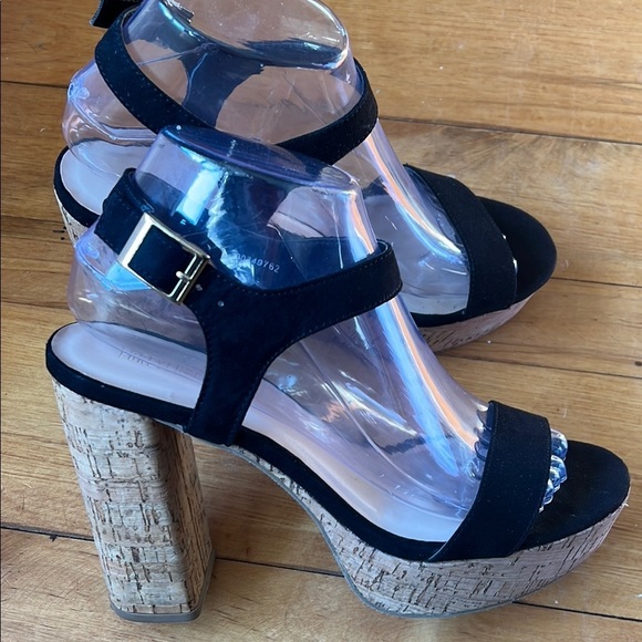 Forever 21 Platform Cork Heels Black Ankle Strap Size 8.5 - Picture 5 of 7